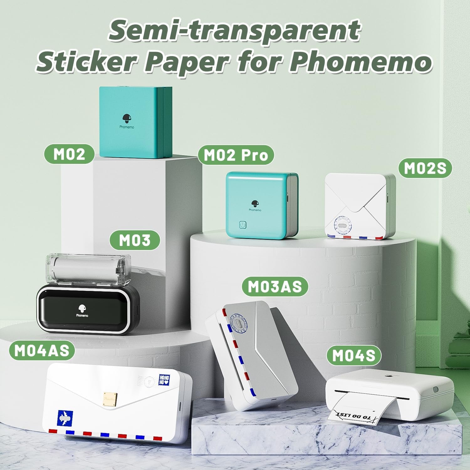 Semi-Transparent Sticker Thermal Paper, Self-Adhesive for for  M02/M02 Pro/M02S/M03 Mini Pocket Printer，50Mm X 2.5M, Diameter 30Mm, 3 Rolls